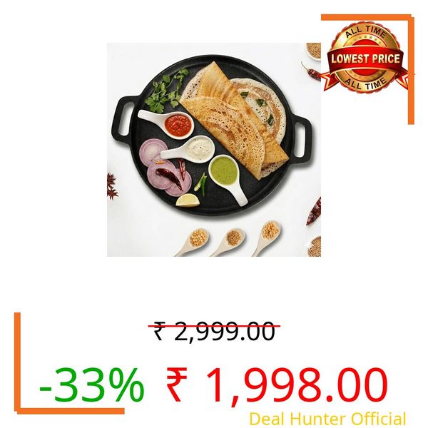 VOLTURI Cast Iron Tawa for Roti and Dosa (38 CM), Dosa Tawa Naturally Non Stick Dosa Pan, Pre-Seasoned Tawa, Induction Friendly, Cast Iron, Cookware, No Chemical Coating 100% Pure & Toxin-Free