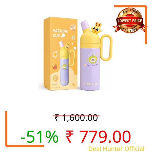 DailyAlley Bear Head Stainless Steel Insulated Water Bottle for School Kids (800ml) | Cute Hot & Cold Thermos Sipper Bottle with Handle | Leakproof Vacuum Flask for School, Travel & Picnic (Purple)