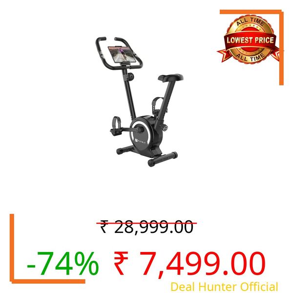 Fitkit by Cult Magnetic Upright Exercise Bike 130 Kg Weight Support with Adjustable Cushioned Seat | 16-Level Magnetic Resistance | LCD Display & Tablet Holder | Suitable for Home Gym Workout
