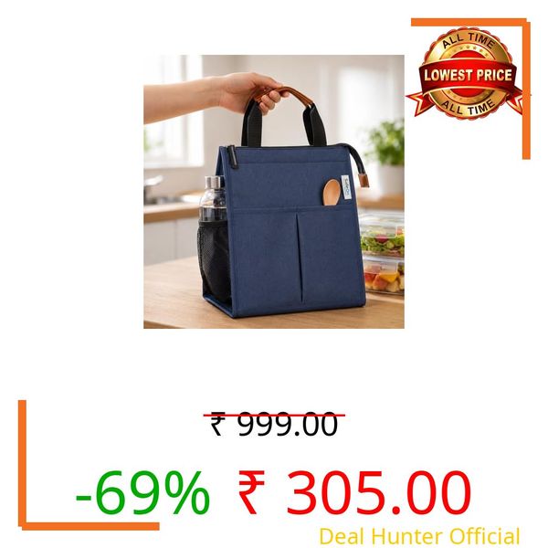 SaleOn Insulated Lunch Bag for Women & Men | Waterproof Soft Cooler Tote | Leakproof, Reusable with Pockets | Thermal Lunch Box for Office, Travel, Picnic (Navy Blue)