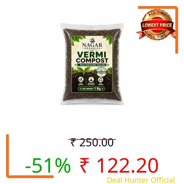 Nagar Organics Vermicompost for Plants 1 Kg | Pure Earthworm Compost Manure Rich in NPK & Micronutrients | Natural Plant Food for Indoor, Outdoor Flowering & Home Garden | Sterilized and Odour-Free