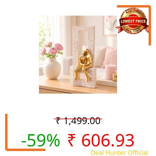 Amazon Basics Graceful Abstract Couple Figurine for Home & Office Décor | Modern Romantic Sculpture Showpiece for Living Room, Shelf, Study Table & Bedroom Styling (Gold & Beige, 19 cm)