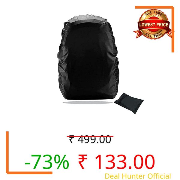 Heda Waterproof and Dustproof Bag Rain Cover 40L to 50L | PU Coated Backpack Cover for Laptop, School, Travel & Trekking Bags - Black