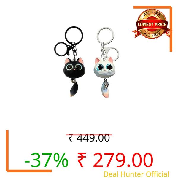 Manthan 2PCS Cat Keychain, Bag Charms and Keyring Set, Compact Cat Pendant Accessories Closure Design, Daily Carry Handbag Decoration for Travel Shopping Use for Women (Black White)