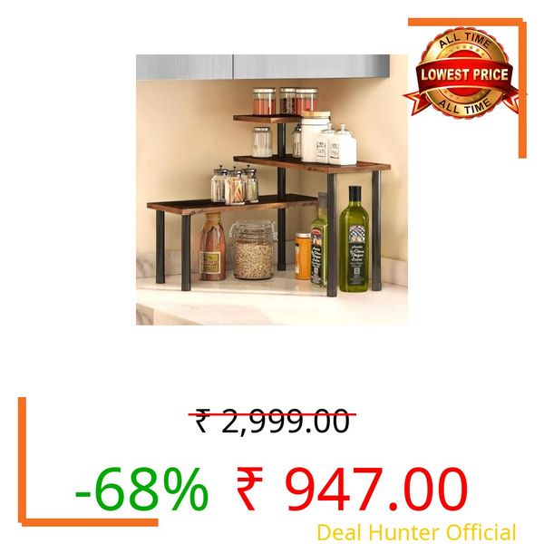 Stylish Prime Wooden Rack for Kitchen Storage, Corner Shelf for Kitchen, Organizer Rack, 3 Tier Spice, Oil Stand, Tabletop Rack for Makeup, Office, Storage Multipurpose (Rustic Brown, 3 Tier)