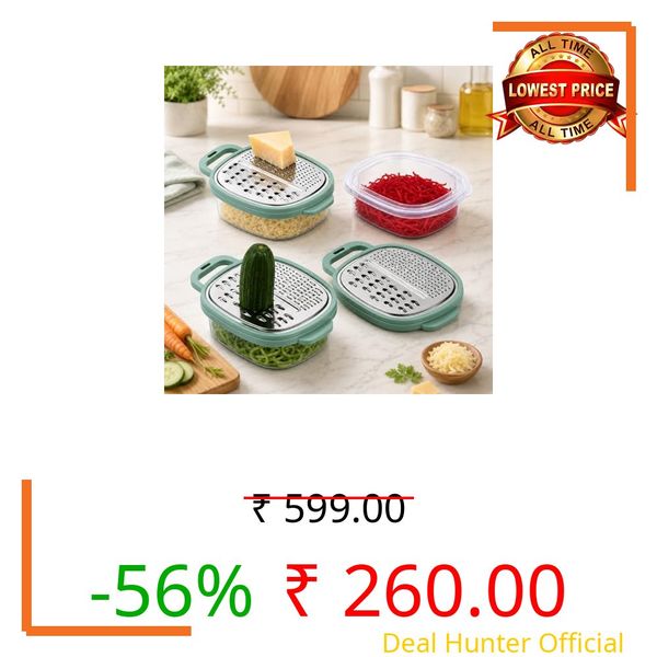 PromptNest 2-in-1 Stainless Steel Grater with Storage Container & Lid Multi Color | Lightweight Kitchen Vegetable Box Food Collection for Cheese Carrot Cucumber Beetroot Fruits