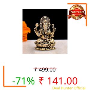 Profound Craft Brass Ganesha Idol for Good Luck & Worship | 1" Mini Ganpati Hindu God Statue Figurine Perfect for Car Dashboard Decoration Puja & Gifting Purpose Sculpture (Weight- 13gm)