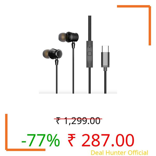 GZT OAASIS Type-C Wired Earphones with HD Mic, Deep Bass Sound, Noise Cancellation, in-Line Volume Control, Stereo Audio Earbuds Compatible with Type-C Android Smartphones & USB-C Devices - Black