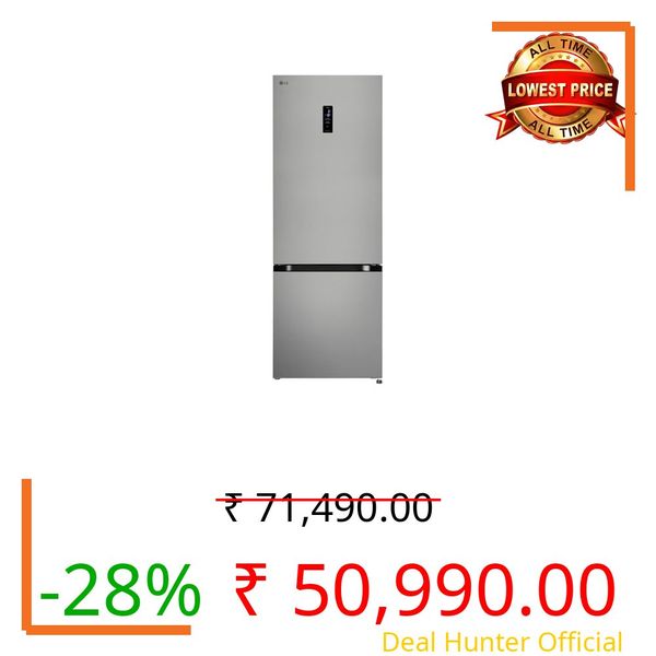 LG 340 L, 2 Star, Frost Free, Double Door, Smart Inverter Compressor, Bottom Freezer Refrigerator with Door Cooling+, AI ThinQ, Wi-Fi Convertible (GLB3426BDPZ, Shiny Steel, Express Freeze, 2026 Model)