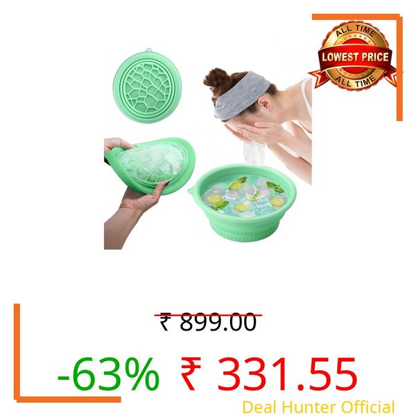 Face Ice Bowl Silicone Foldable Ice Facial Bowl with Ice Mold Lid for Face Dunking and Cold Water Facial Routine (Green)