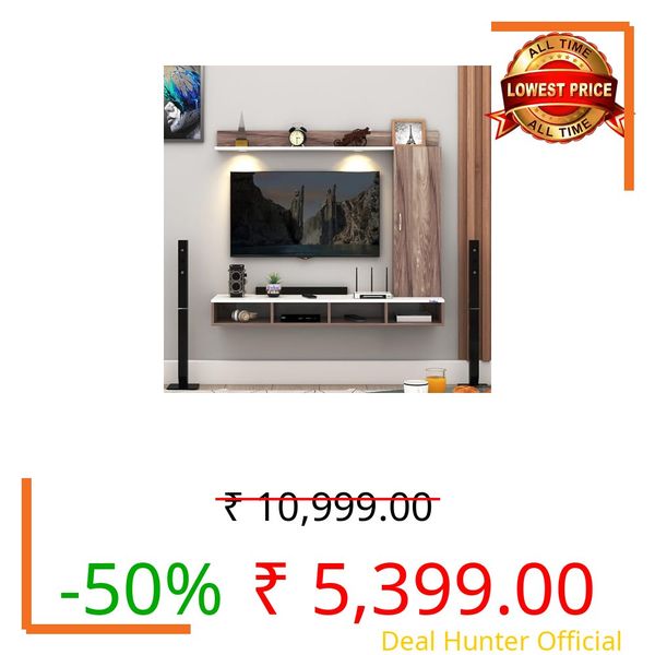 Anikaa Dorex Engineered Wood Wall Mounted TV Unit with LED Lights, Storage Cabinet & Display Shelf for Living Room | Ideal for Upto 45 Inch TV- Coachwood/White(DIY Installation)