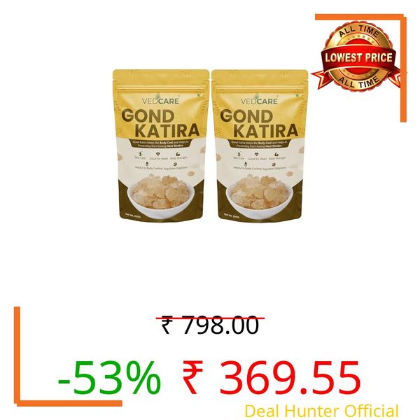 Vedcare Gond Katira | Natural Tragacanth Gum | Body Cooling Superfood | For Summer Drinks, Falooda & Sharbat | Edible Gond (200 g (Pack of 2))