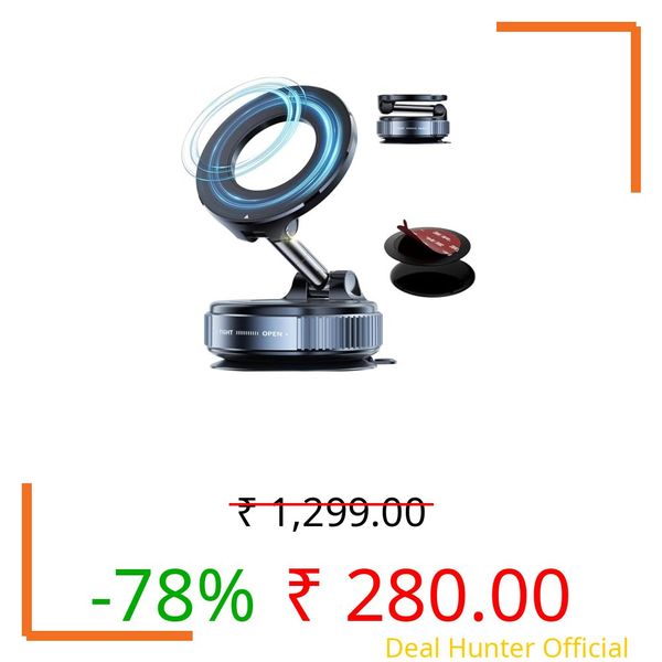 360° Magnetic Car Mobile Holder for Dashboard Vacuum Suction Rotate Phone Holder Mount Hand FreeVacuum Wiper Magnetic Cell Phone Stand with Long Handle Strong Grip