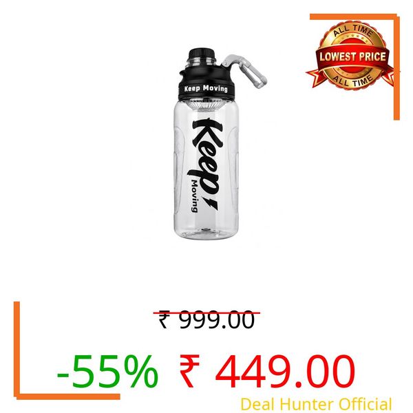Drofail 2 Liters Large Water Bottle With Straw & Handle, Sport Canteen Bottle With Time Marking, Leakproof Gym Water Bottle For Women & Men - Multicolor - Plastic (Light Black)