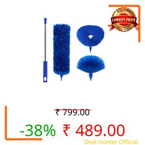 SHIGOSHREE 100-Inch Extendable Microfiber Feather Duster with Stainless Steel Pole – Bendable & Washable Cleaning Tool for High Ceiling Fans, Blinds, and Furniture (BLUE-FD-3IN1)