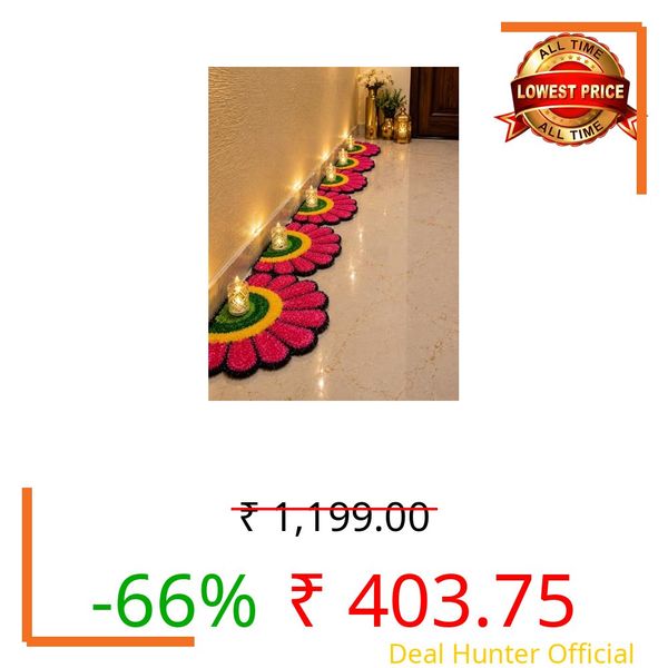Gurukrupa Enterprises Decorative Rangoli Floor Sticker for Diwali Decoration | Floral Half Circle Rangoli Mat for Entrance, Hallway & Festival Decor Reusable Traditional (Multicolor-3, Pack of 2)