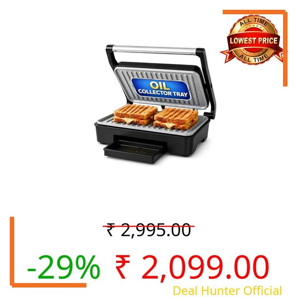 Glen Press Grill Sandwich Maker | Heavy-Duty Ceramic Non-Stick Plates | PFOA & PTFE Free | Healthy Low-Oil Cooking | Non-Toxic Surface | Oil Collector Tray | Strong Safety Handle | 2-Year Warranty
