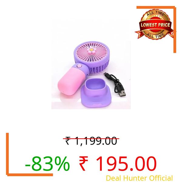 Color Wings Mini Handheld Fan, Portable and Lightweight, USB Type- C Rechargeable, 3 Speed Settings With LED indicator, Quiet Operation, with Desktop Stand