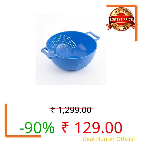 Rice Washer & Strainer Bowl for Kitchen, 2-in-1 Multipurpose Colander Basket with Easy Drain Design, Food Grade BPA Free Plastic for Washing Rice, Dal, Fruits, Vegetables, Pasta & Noodles, Pack of 1