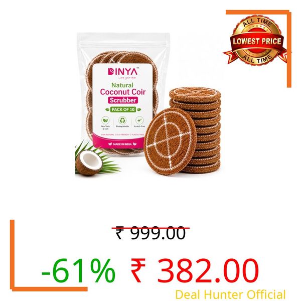 Coir Scrubber for Utensils (Pack of 10) | Natural Scrubber for Kitchen | Non-Toxic & Biodegradable Coir Fiber Dish Scrub | Scratch-Free for Non-Stick Utensils | 7X Long-Lasting Kitchen Cleaning Scrub