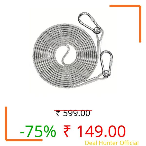 Sendria 10 Meter Stainless Steel Clothesline Wire Rope with Hooks, 3mm PVC Coated 304 Steel Cable for Outdoor Drying, Dog Tie Out, Garden, Balcony & Camping Use (10 Meter)