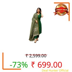 GoSriKi Women's Rayon Viscose Straight Printed Kurta with Pant & Dupatta (AHANKAR Green-GS_L_Green_Large)
