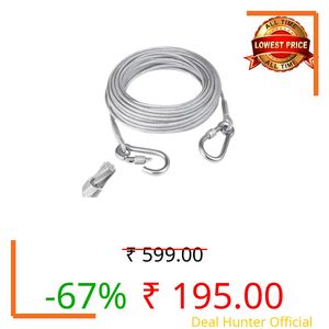 Shop Heaven Heavy Duty Steel Clothes Drying Rope with Hooks | Strong Clothesline for Balcony, Bathroom, Travel & Camping | Rust-Resistant Durable Cloth Line (Silver) (5 Meter)