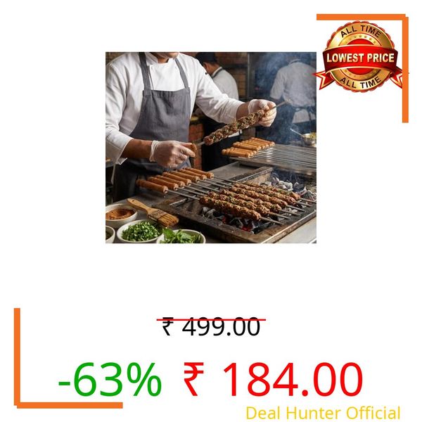 Barbeque Skewers Sticks for BBQ Paneer Tikka Tandoori Chicken Seek Kabab12 pc Stainless Steel Sticks with Wooden Handle Barbecue Rods for Indoor Outdoor Parties