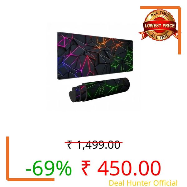 KRESHU Large Extended Geometric RGB Pattern Gaming Mouse Pad XXL XXXL Desk Mat – Neon Polygon Design Non-Slip Rubber Base – Smooth Surface Keyboard Mouse Pad for Gaming- (Radium)