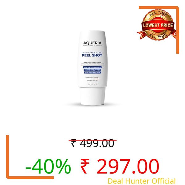 Aqueria 10% Instant De-Tan Enzyme Peel Shot for gentle Exfoliation with Niacinamide, Rice Water & Lactic Acid | Instant Tan Removal & Dead Skin Removal Exfoliating Gel | Brightens Skin, Removes Build-Up & Reveals Instant Glow | For Dark Neck, Knees, Elbows & Sun Tan | Suitable for All Skin Types | 40ml