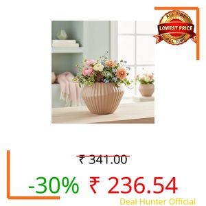 Xtore® Refined Ribbed Ceramic Planter for Indoor Plants & Tabletop Décor | Modern Wide Bowl Pot for Living Room, Office & Shelf Styling (Pastel Pink, Pack of 1 - Planter only)
