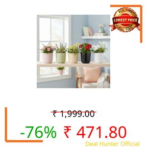 Xtore® 5 Pc Sleek Minimal Ceramic Planter Pot for Indoor Plants | Modern Matte White Desk & Shelf Planter for Home, Office & Window Styling (Pack of 5, Planter only)