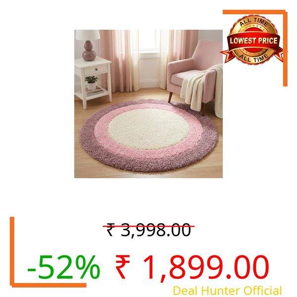 Xenluxe Shaggy Polyester Microfiber Round Rug Carpet for Living Room | Ultra Soft Fluffy Plush Area Rug | Anti-Skid Non-Slip Backing | Washable Carpet for Bedroom- (4x4 feet, A5, Round)