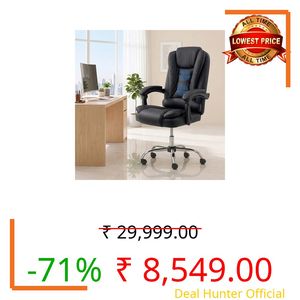 NORMAN JR Italia Premium Leatherette Office Chair for Work | Boss Chair, Ergonomic Executive, Luxurious Cushioned Arms & Seat, 2 Point Back Massager, Heavy Duty Metal Base (Black)