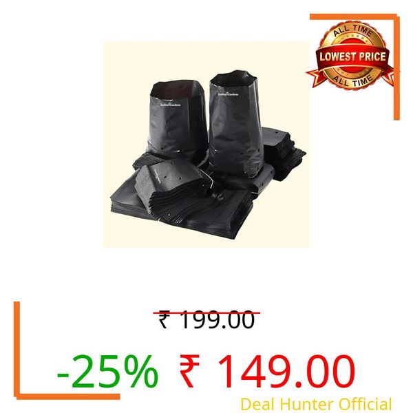Indian Gardens - 18 x 18 Inch Black Poly Grow Bags - 4 Pieces | Heavy Duty Nursery Bags for Vegetable Plants, Flowering Plants, Saplings, Seedlings & Home Gardening (200 Grams)