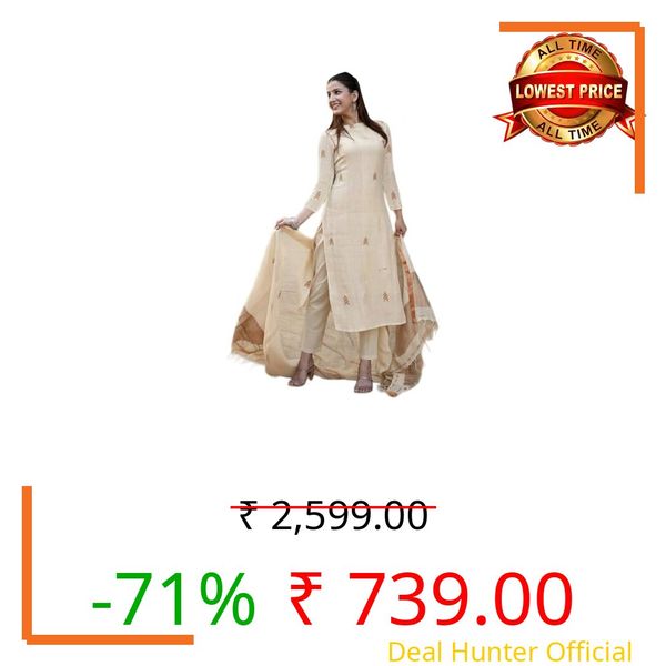 ANNI Designer Women's Viscose Printed Straight Kurta with Pant and Dupatta for Women (CHAKORI Cream_XS_Cream_X-Small)