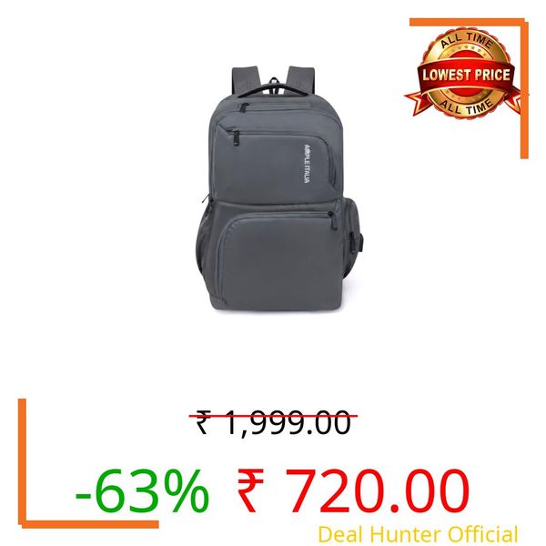 AMPLE ITALIA Segno Laptop Backpack 15.6 Inch, Waterproof, 4 Compartments, Lightweight 500g, Padded Straps, Sea Green Backpack for Men & Women – School, College & Office Bag (Grey)