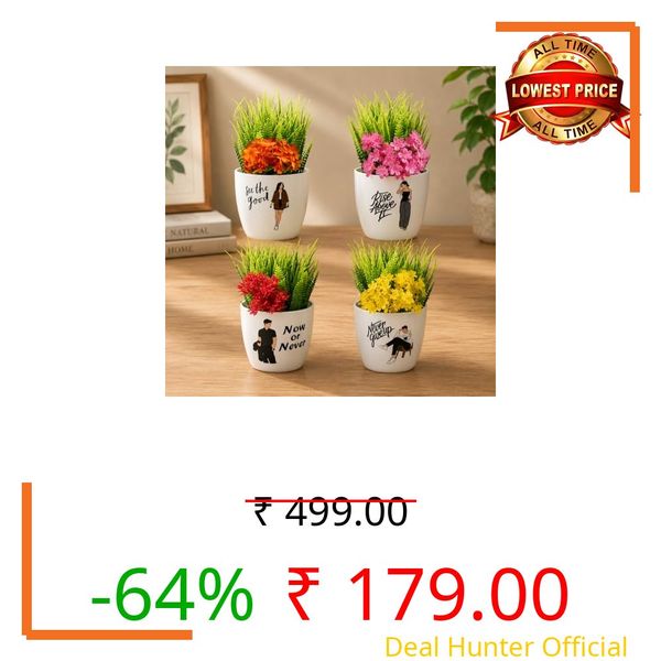 Set OF 4 Artificial Plants Inspirational “Now or never” “See the Good” “Rise above It” “Never Give-up” - Best Décor Item For Home & Office Décor – Aesthetic Mini Faux Plants (Pack of 4) (15.5 Cm)