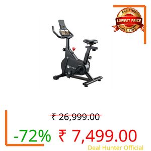 Fitkit by Cult FK8002 Spin Bike 4 kg Flywheel, Max Weight 140 kg, Adjustable Seat, LCD Display for Fitness at Home Workouts Exercise Cycle for Home (Black)