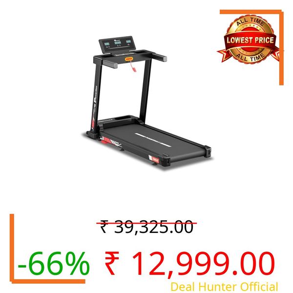 PowerMax Fitness TDM-95 4HP BLDC Motorized Treadmill for Home Use | 1.0-10 km/h Speed | 2-Level Manual Incline | Running Surface 950 x 385mm | LED Display | 12 Programs | Shock Absorption System