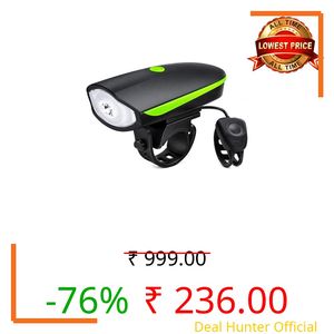 Summer Trails USB Rechargeable Bicycle Front Light with 120DB Electric Horn and 4-Digit Combination Lock | Waterproof LED Headlight | (Bicycle Light and Horn)