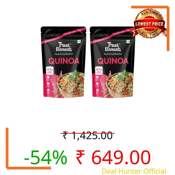 True Elements Wholegrain Premium Quinoa 1kg Pack of 2 - Gluten Free Quinoa Seeds | 6.7g Protein per serve | 25 Servings | High Fibre Supergrain | Ideal for Salads, Bowls & Healthy Recipes