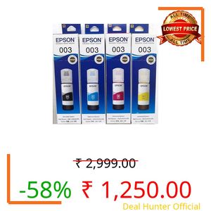 Epson 003 Ink Original Black, Cyan, Yellow, Magenta Ink Bottles - Compatible with Printer L3110, L3150, L3250, L3252 L3115, L3116, L3101, L3210, L3215, L3216, L3151, L3152, L3156, L5190 Printers