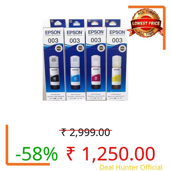 Epson 003 Ink Original Black, Cyan, Yellow, Magenta Ink Bottles - Compatible with Printer L3110, L3150, L3250, L3252 L3115, L3116, L3101, L3210, L3215, L3216, L3151, L3152, L3156, L5190 Printers