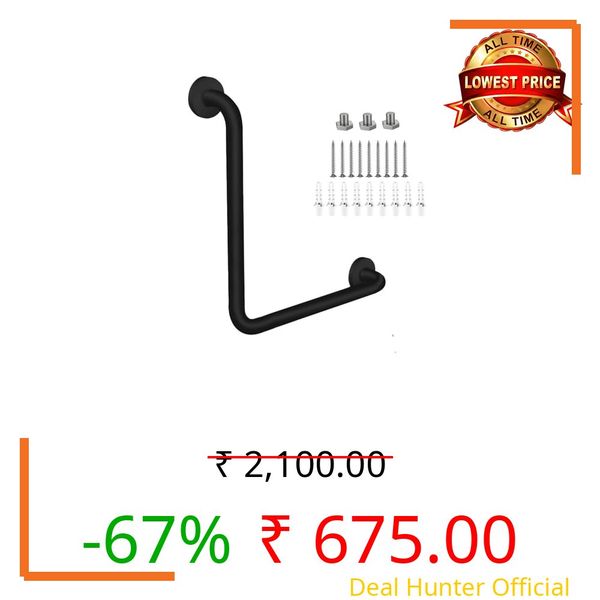 iSTAR L-Shaped Grab Bar for Bathroom (Black) | Bathroom Safety Handle for Senior Citizens & Elderly | Toilet Support Handle with Anti-Slip Grip | Wall Mounted Shower & Bath Safety Rail | Pack of 1