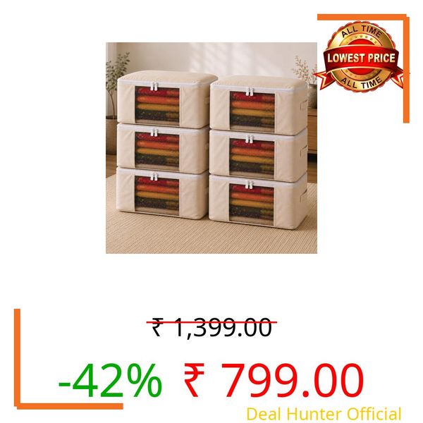 Homestrap Cotton Clothes Storage Covers Pack of 6 | Breathable 100% Cotton Storage Bags with Mesh Window | Reusable & Dust-Proof Wardrobe Organizer for Sarees, Lehengas, Suits, Kurtis & Ethnic Wear