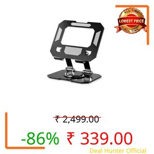 Ant Riser 25 Metal Tablet Stand with 360° Rotating Base, Foldable Desk Holder for 7-13 Inch Tablets, Height & Angle Adjustable, Steel Body, Anti-Slip Silicone Pads, Stable Portable Stand, Black