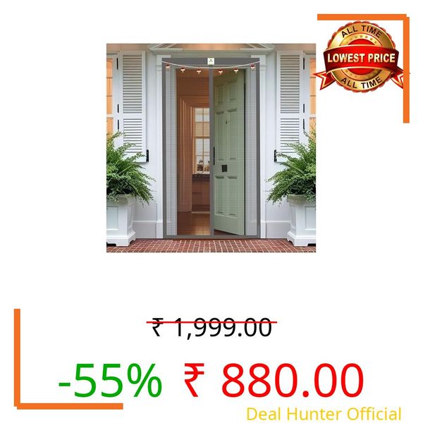 ARMORX Premium Collection Magnetic Mosquito Net for Doors | Self Closing Magnets & Stay-Open Buckle Feature | Incl. Toran for Classy Look & Décor | Royal Grey -190cm x 120cm