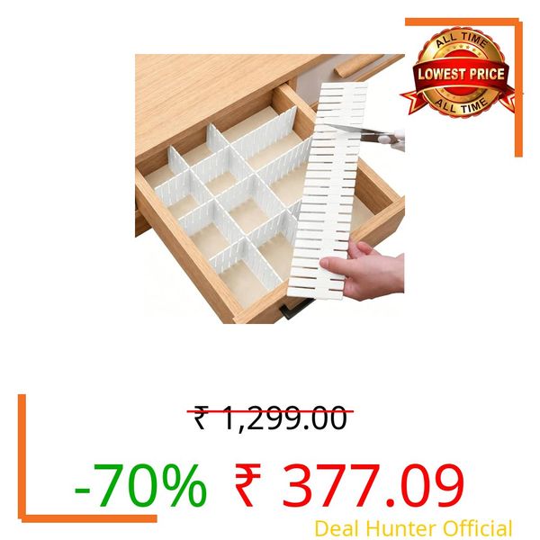 Xmart India Adjustable Drawer Divider Organizer Interlocking Plastic Grid Partition Strips for Wardrobe, Closet & Cabinet Storage DIY Drawer Organiser for Clothes, Socks, Makeup (White) (24)