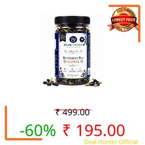 BLUE HERBS - Butterfly Pea Flower Tea - 50g - 140+ Cups | Blue tea | Herbal tea | Butterfly Tea | Butterfly Dried Flower | Aparajita - Shankhpushpi | Blue Pea for Belly Fat & Weight Loss | Caffeine Free Detox & Liver Cleanse Glowing Skin & Hair Health